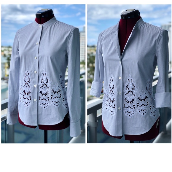 Theory Weylend Grey/White Stripe Shirt / Blouse - Picture 6 of 12